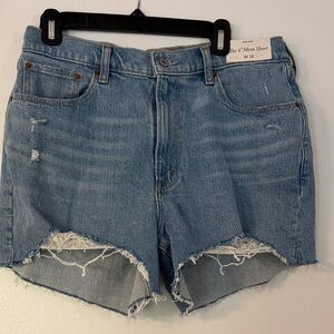 Abercrombie & Fitch High-Rise Distressed Denim Women’s Shorts - Light Blue
